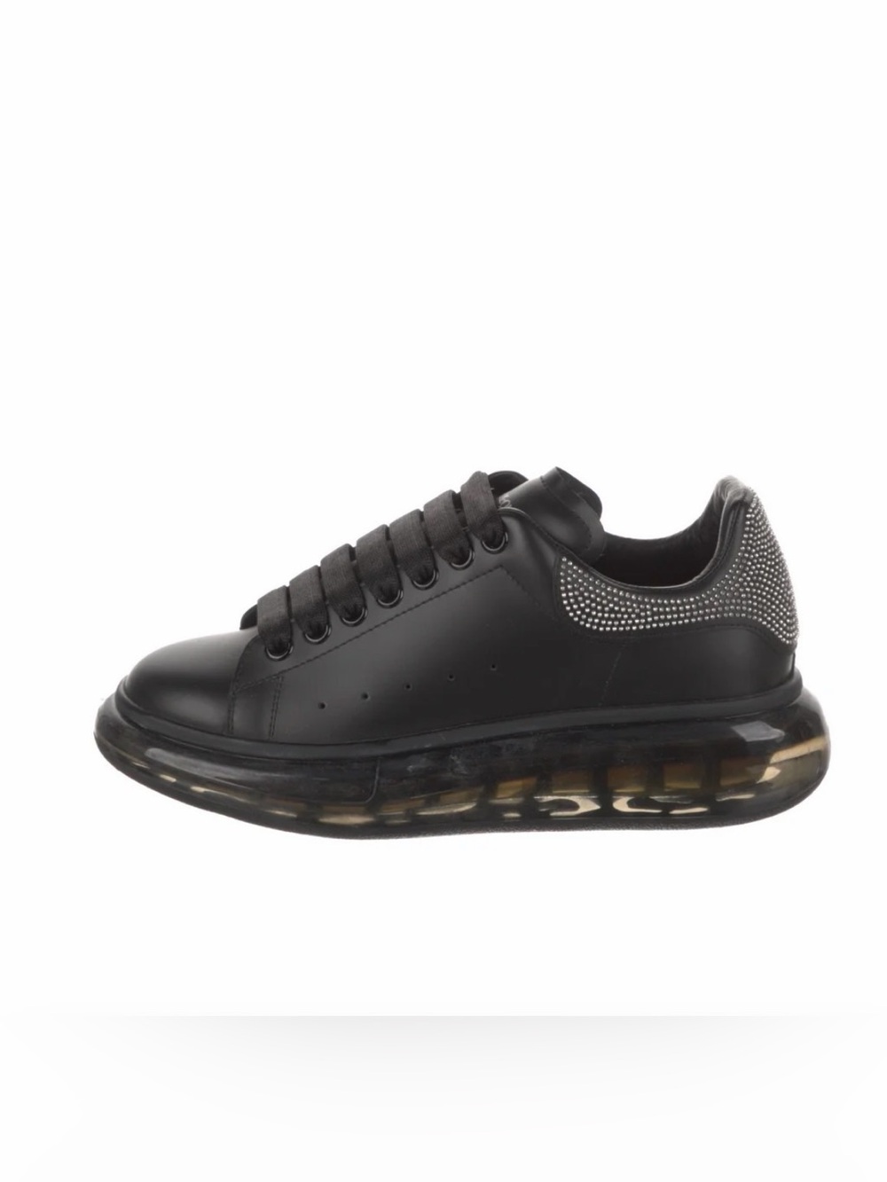 Alexander McQueen Black Leather Sneakers with Crystal-Embellished Heel